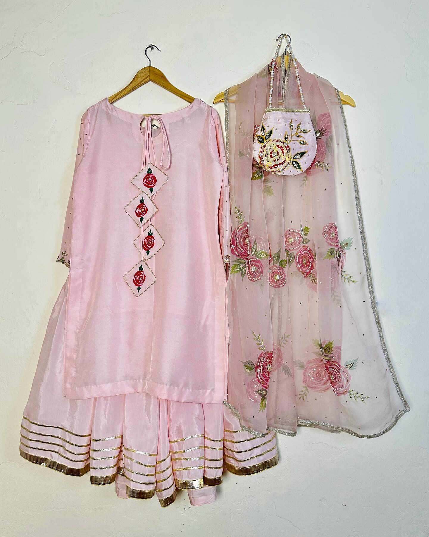 Luxury 4-Piece Hand-Embroidered Sharara Set with Hand-Painted Dupatta