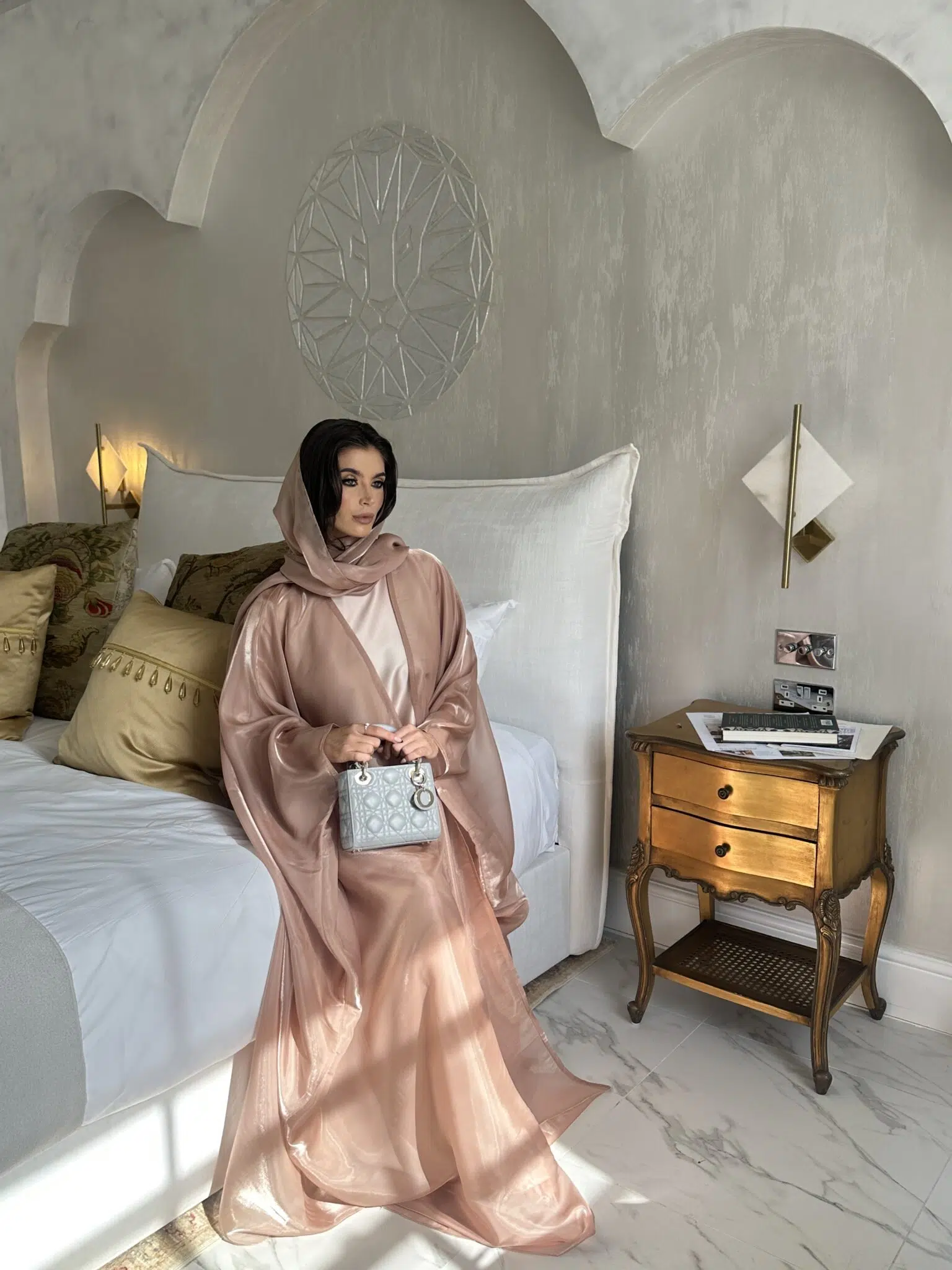 SOHA – Coral Nura Silk Organza Abaya Set alternate view