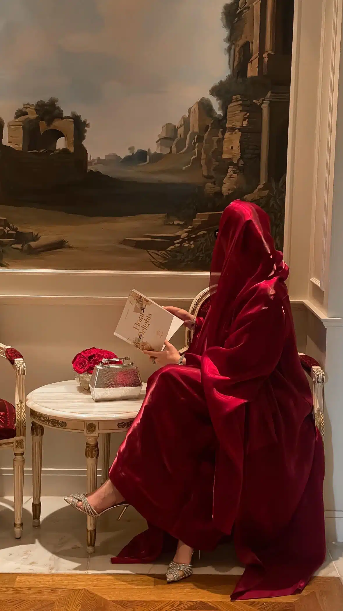 LEMAYA – Burgundy Luxury Silk Organza Abaya Set alternate view