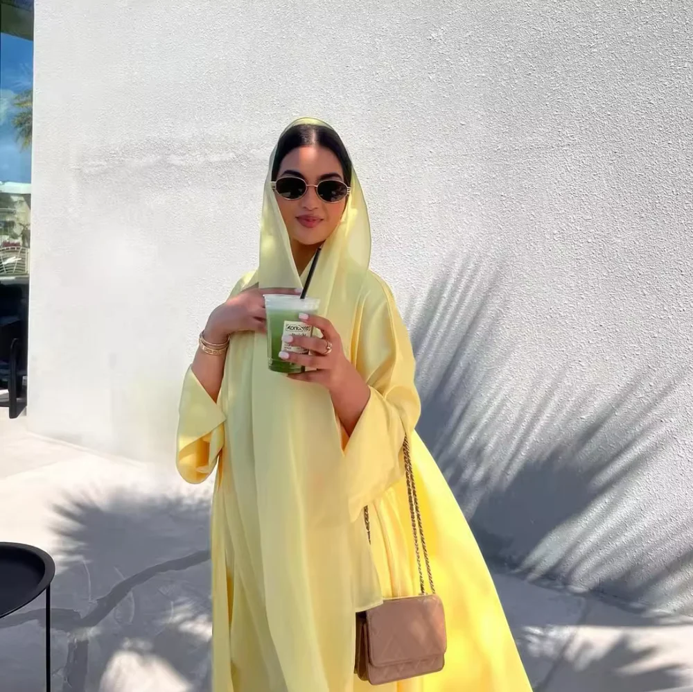 NAURA – Butter Yellow Luxury Kimono-Style Abaya