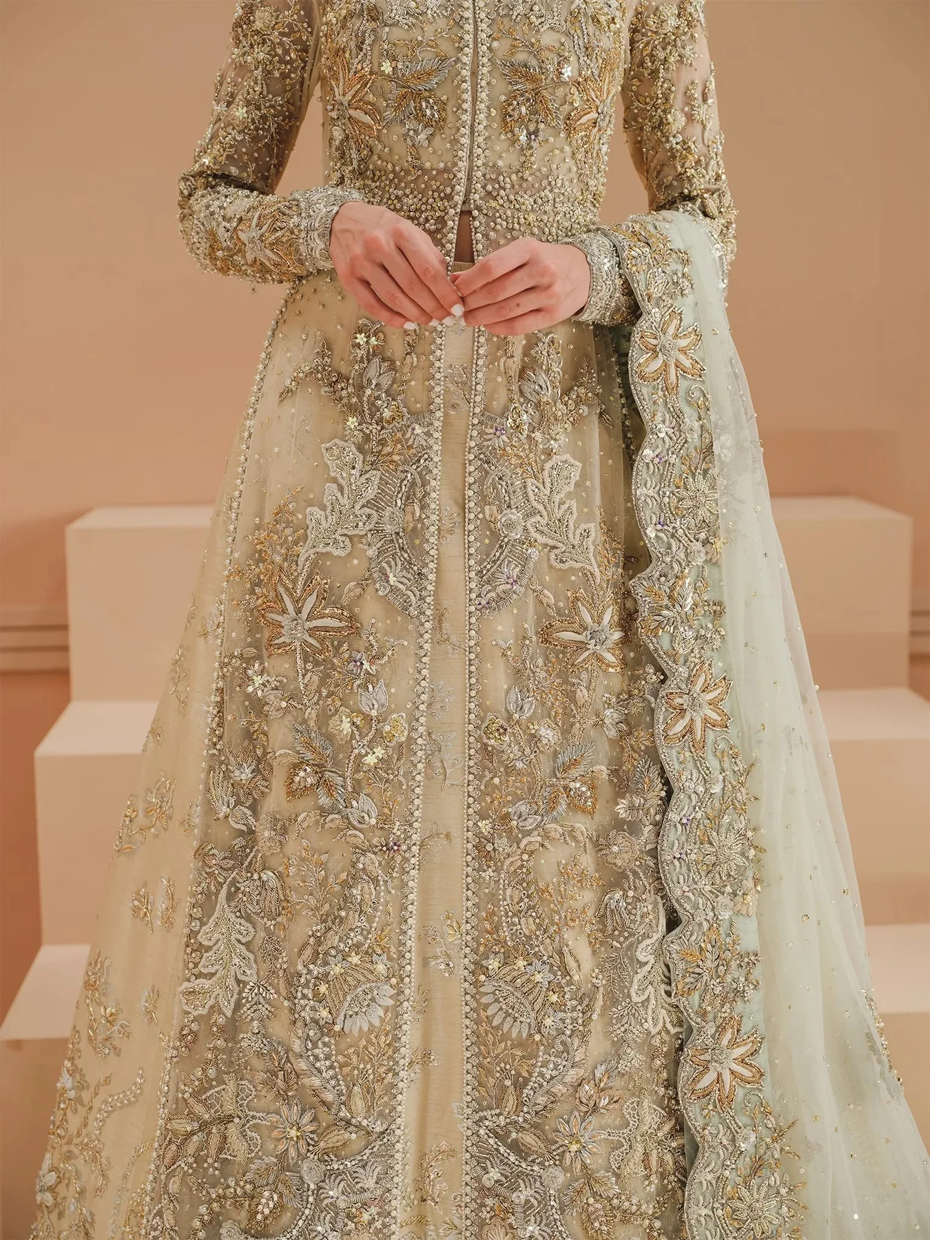 Open Gown Lehenga and Dupatta Pakistani Bridal Dress alternate view