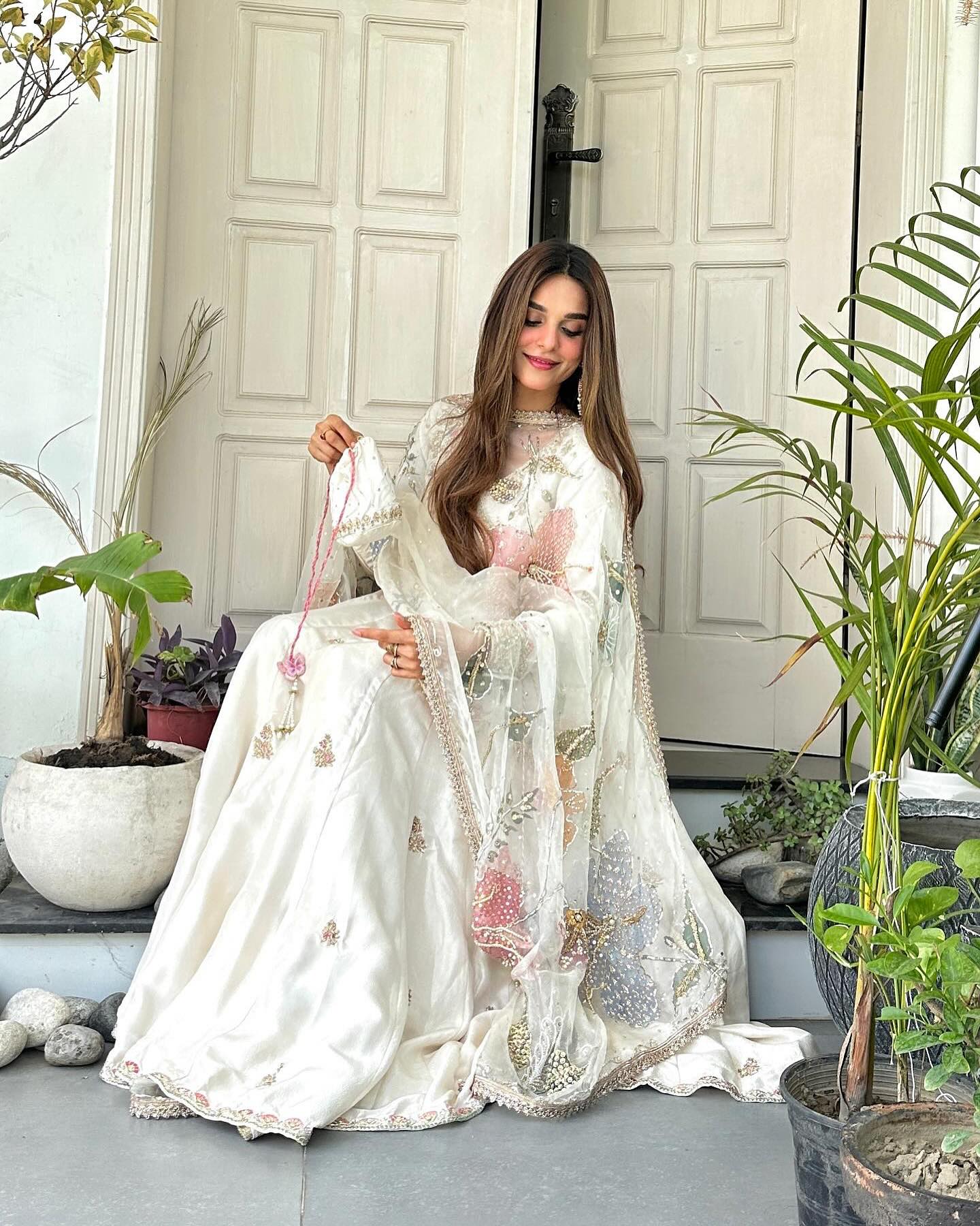 Dreamy Nikah Peshwas with Hand-Painted Dupatta alternate view