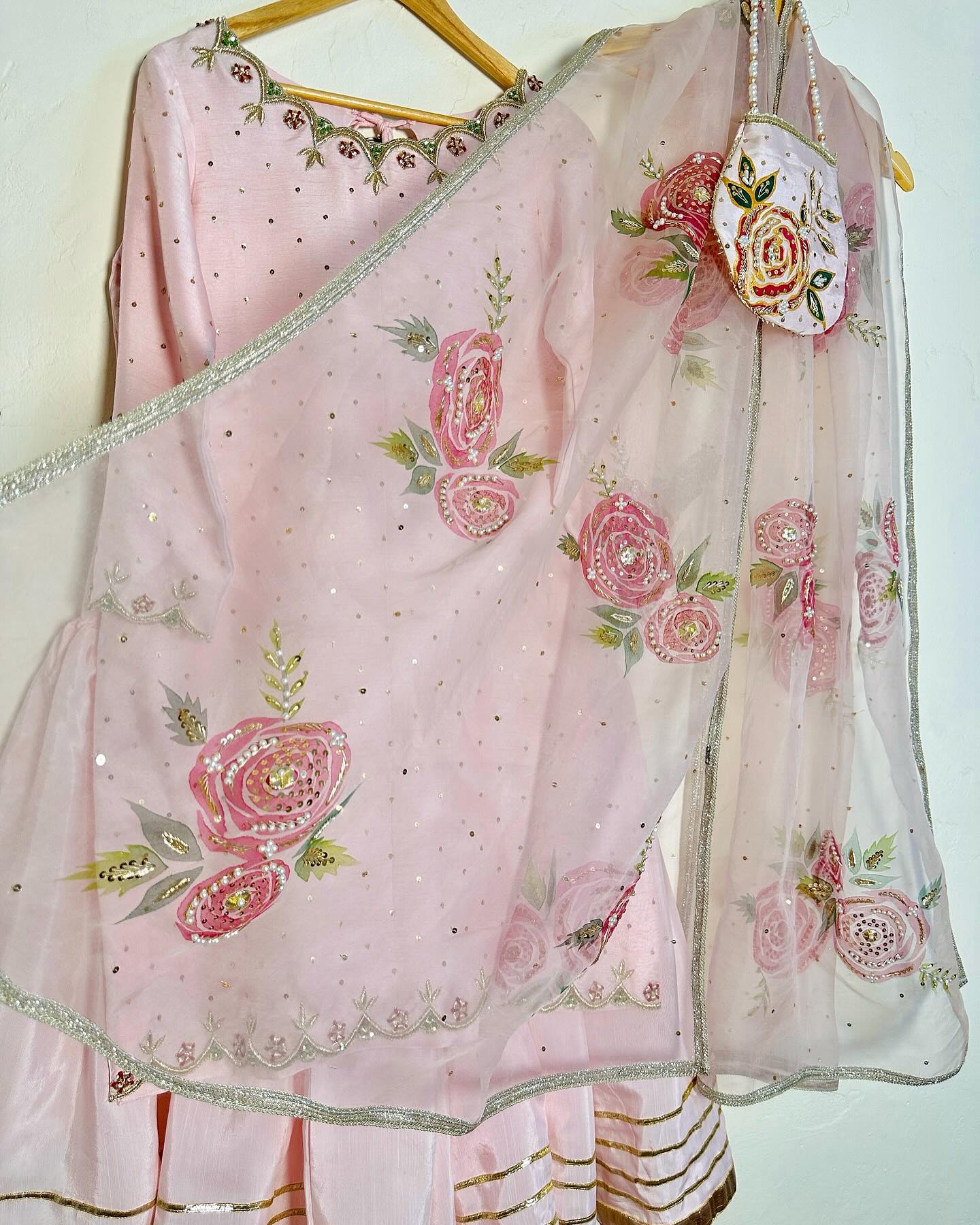 Luxury 4-Piece Hand-Embroidered Sharara Set with Hand-Painted Dupatta alternate view