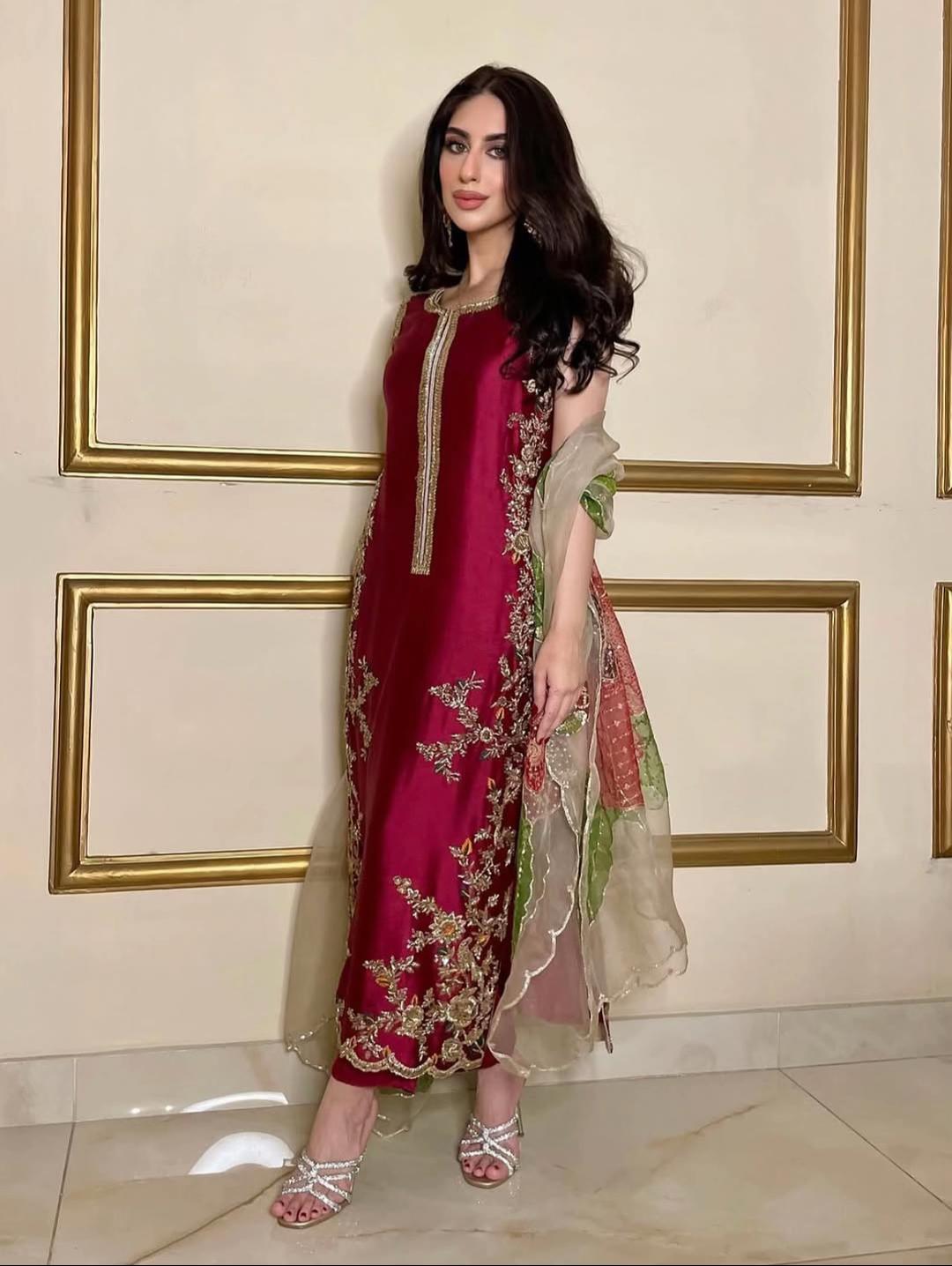 Deep Red Embroidered